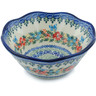 Polish Pottery Scalloped Fluted Bowl 7&quot; Ring Of Flowers UNIKAT