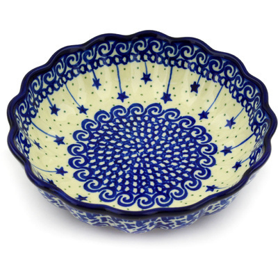 Polish Pottery Scalloped Fluted Bowl 7&quot; Shooting Stars