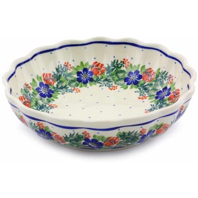 Polish Pottery Scalloped Fluted Bowl 7&quot; Springtime Wreath