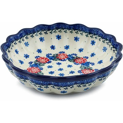 Polish Pottery Scalloped Fluted Bowl 7&quot; Winter Wreath