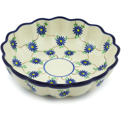Polish Pottery Scalloped Fluted Bowl 8&quot; Aster Trellis