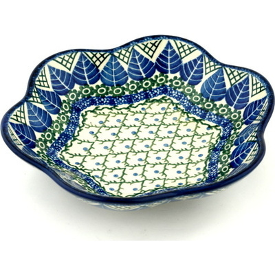 Polish Pottery Scalloped Fluted Bowl 8&quot; Blue Alpine