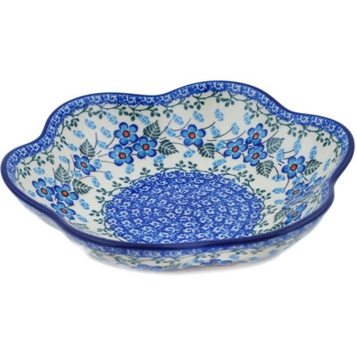 Polish Pottery Scalloped Fluted Bowl 8&quot; Blue Blossom