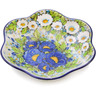 Polish Pottery Scalloped Fluted Bowl 8&quot; Blue Wild Field Flowers UNIKAT