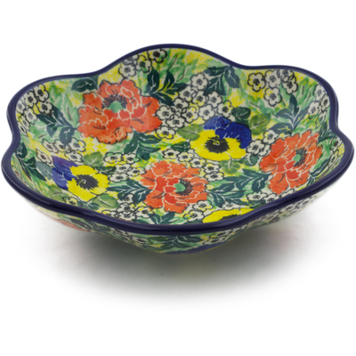 Polish Pottery Scalloped Fluted Bowl 8&quot; Breathtaking UNIKAT