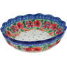 Polish Pottery Scalloped Fluted Bowl 8&quot; Candy Red Poppy UNIKAT