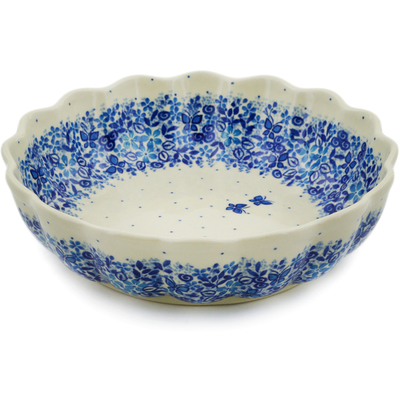 Polish Pottery Scalloped Fluted Bowl 8&quot; Delicate Blue UNIKAT