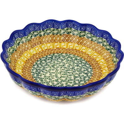 Polish Pottery Scalloped Fluted Bowl 8&quot; Grecian Sea