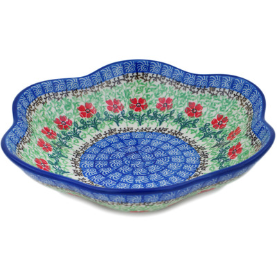 Polish Pottery Scalloped Fluted Bowl 8&quot; Maraschino