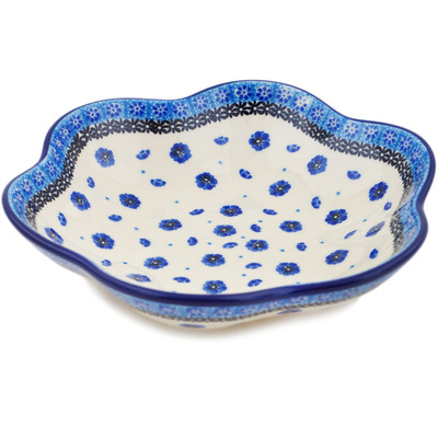 Polish Pottery Scalloped Fluted Bowl 8&quot; Scattered Blossoms