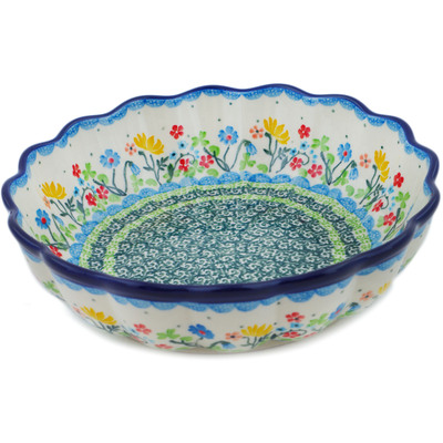 Polish Pottery Scalloped Fluted Bowl 8&quot; Spring Sights UNIKAT