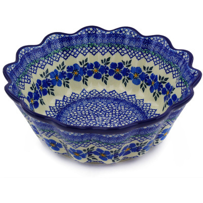 Polish Pottery Scalloped Fluted Bowl 9&quot; Morning Glory