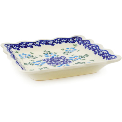 Polish Pottery Scalloped Platter 6&quot; Blue Summer