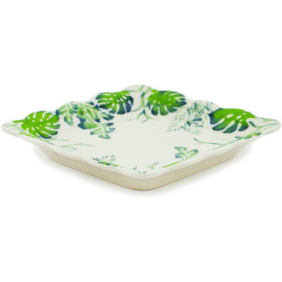 Polish Pottery Scalloped Platter 6&quot; Monstera Deliciosa