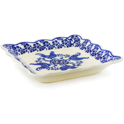 Polish Pottery Scalloped Platter 6&quot; Rooster At Night