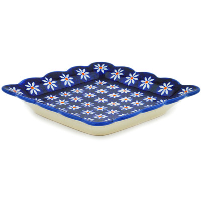 Polish Pottery Scalloped Platter 6&quot; Water Daisy