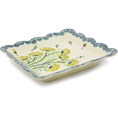 Polish Pottery Scalloped Platter 6&quot; Yellow Dandelions