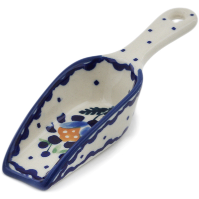 Polish Pottery Scoop 4&quot; Orange And Blue Flower