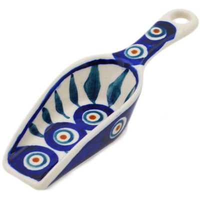 Polish Pottery Scoop 4&quot; Peacock Leaves