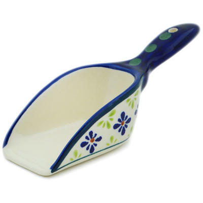 Polish Pottery Scoop 5&quot; Green Gingham Peacock