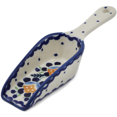 Polish Pottery Scoop 5&quot; Orange And Blue Flower