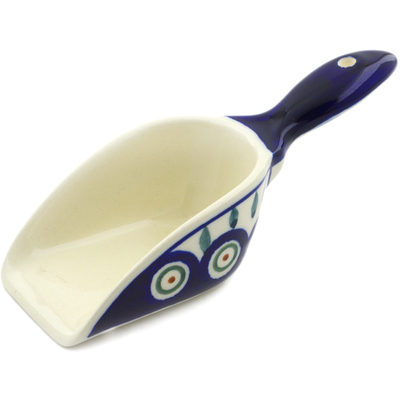 Polish Pottery Scoop 5&quot; Peacock Leaves