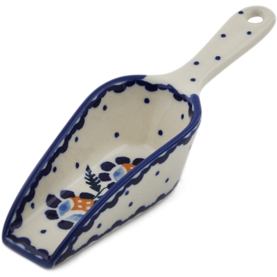 Polish Pottery Scoop 6&quot; Orange And Blue Flower
