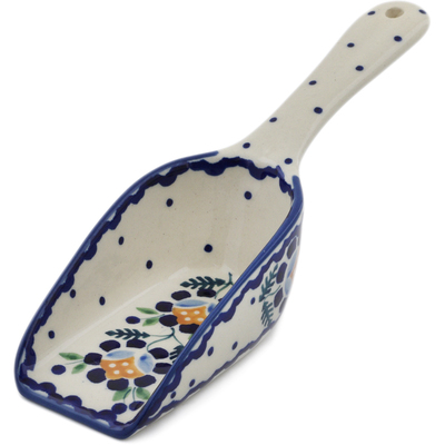 Polish Pottery Scoop 7&quot; Orange And Blue Flower