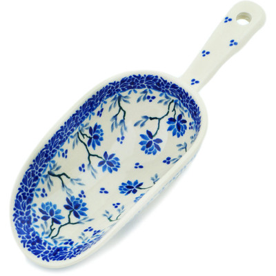 Polish Pottery Scoop 9&quot; Blue Grapevine