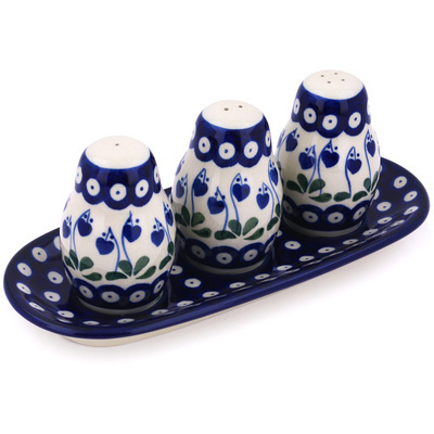 Polish Pottery Seasoning Set 10&quot; Bleeding Heart Peacock