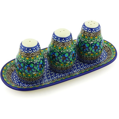 Polish Pottery Seasoning Set 10&quot; Mardi Gras UNIKAT