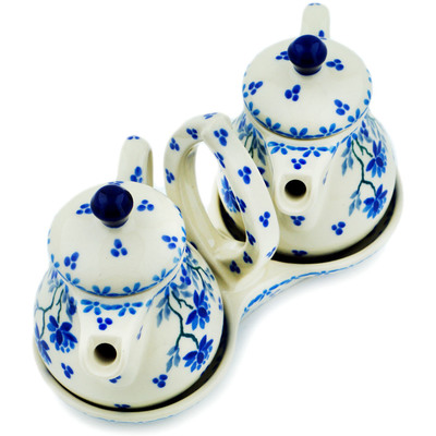 Polish Pottery Seasoning Set 6&quot; Blue Grapevine