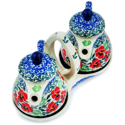 Polish Pottery Seasoning Set 6&quot; Red Pansy