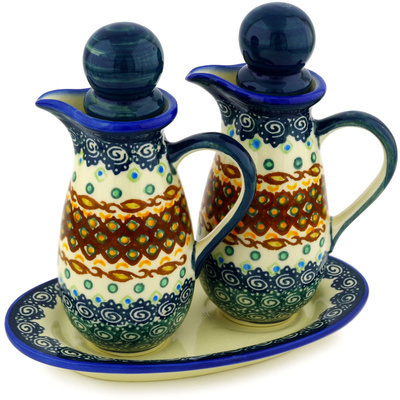 Polish Pottery Seasoning Set 7&quot; Artichoke Heart UNIKAT