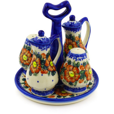 Polish Pottery Seasoning Set 7&quot; Autumn Pansies