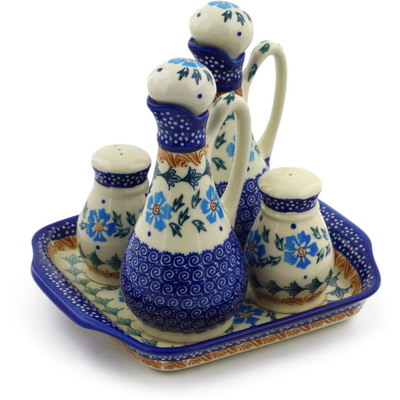 Polish Pottery Seasoning Set 7&quot; Blue Cornflower