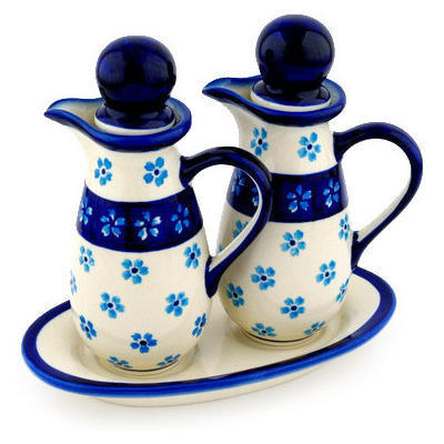 Polish Pottery Seasoning Set 7&quot; Blue Forget-me-nots