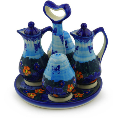 Polish Pottery Seasoning Set 7&quot; Midnight Garden UNIKAT