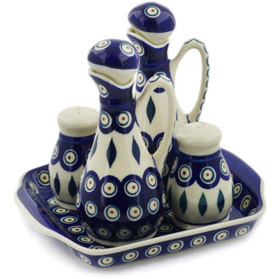 Polish Pottery Seasoning Set 7" Peacock