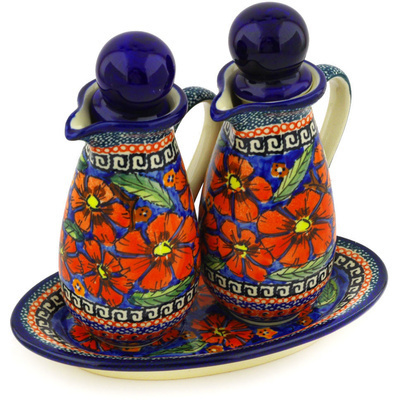 Polish Pottery Seasoning Set 7&quot; Poppies UNIKAT