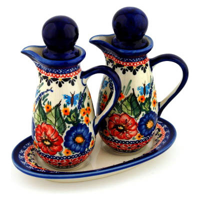 Polish Pottery Seasoning Set 7&quot; Spring Splendor UNIKAT