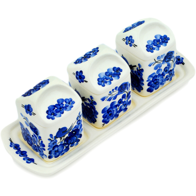 faience Seasoning Set 9&quot; Cobalt Flowers