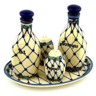 Polish Pottery Seasoning Set 9&quot; Looking Through The Fence UNIKAT