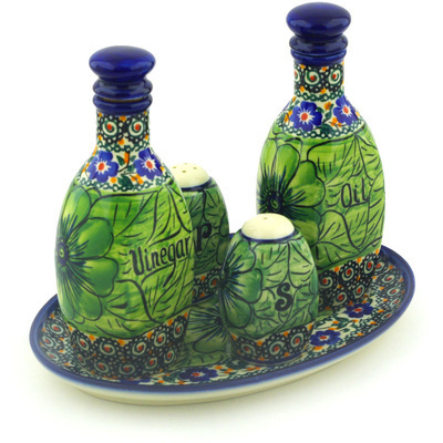 Polish Pottery Seasoning Set 9&quot; Rainforest UNIKAT