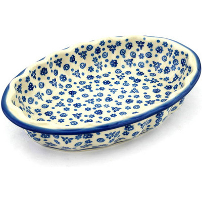 Polish Pottery Serving Bowl 10&quot; Blue Confetti