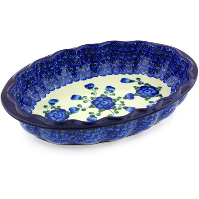Polish Pottery Serving Bowl 10&quot; Blue Poppies