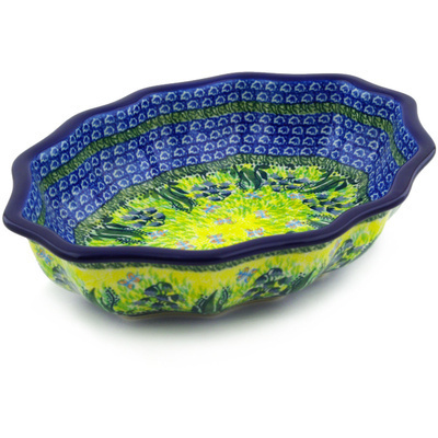 Polish Pottery Serving Bowl 11&quot; Lakeside Bluebells UNIKAT