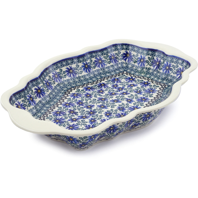 Polish Pottery Serving Bowl 16&quot; Blue Chicory