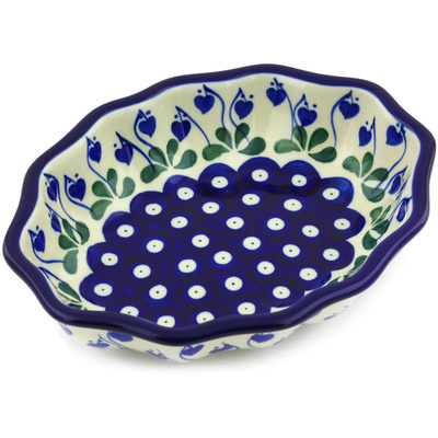 Polish Pottery Serving Bowl 7&quot; Bleeding Heart Peacock