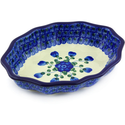 Polish Pottery Serving Bowl 7&quot; Blue Poppies